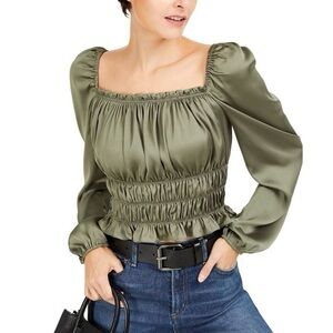 Bar III Women's Square Neck Smocked Puff Sleeve Top black Size‎ XS